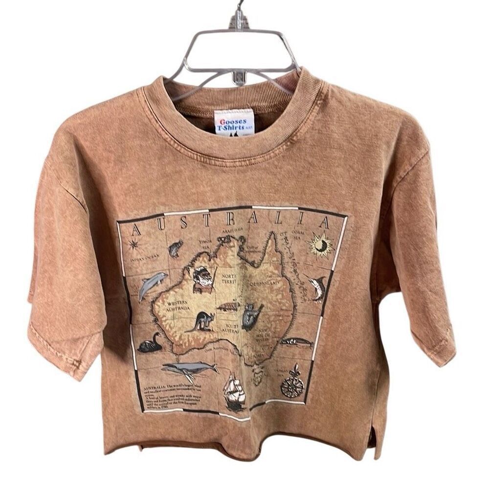 GOOSES T-SHIRTS Womens Australia Map Tshirt Top Cropped Short Sleeves Sz 14 AU